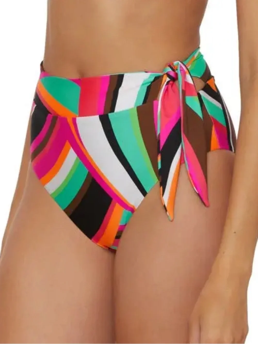 Trina Turk Swoop Multicolor High-Waist Tie-Side Bikini Bottom size 6